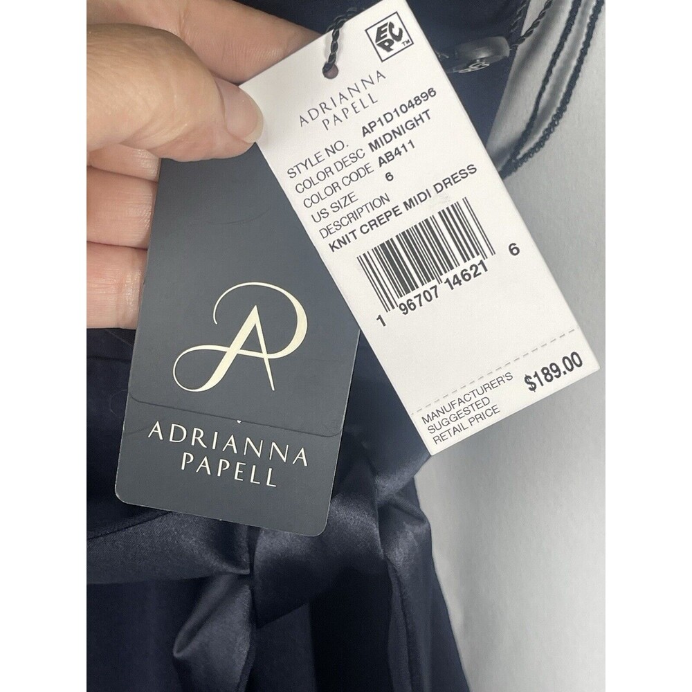 Adrianna Papell Stretch Knit Crepe MIDI Tuxedo Dress W/Inserts In Midnight Sz 6 - Picture 10 of 13